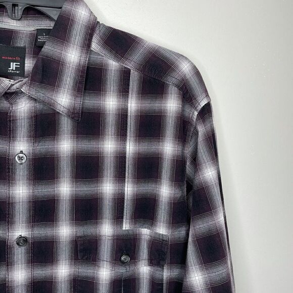 J.FERRAR Shirt Mens Large L Purple-Gray Plaid Long Sleeve Button-Up EUC Cotton - Picture 2 of 6